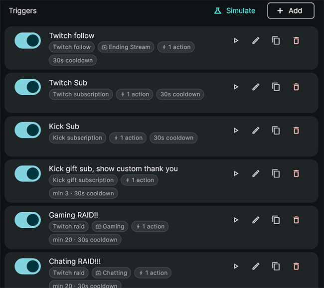 stream craftr twitch kick youtube automation Create multiple automations in Stream Craftr that respond to events from twitch, kick and youtube
