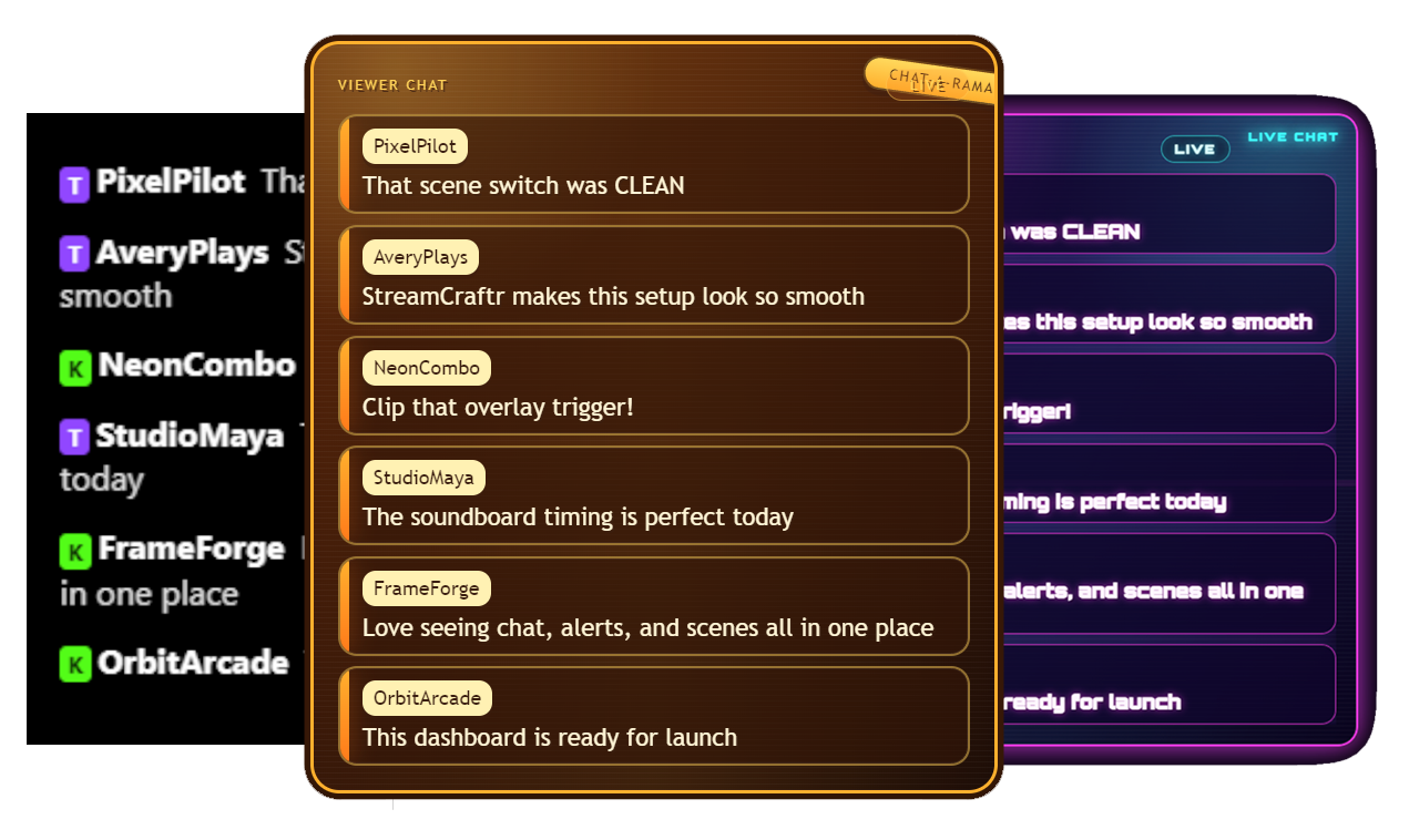 different styles of chat in stream craftr